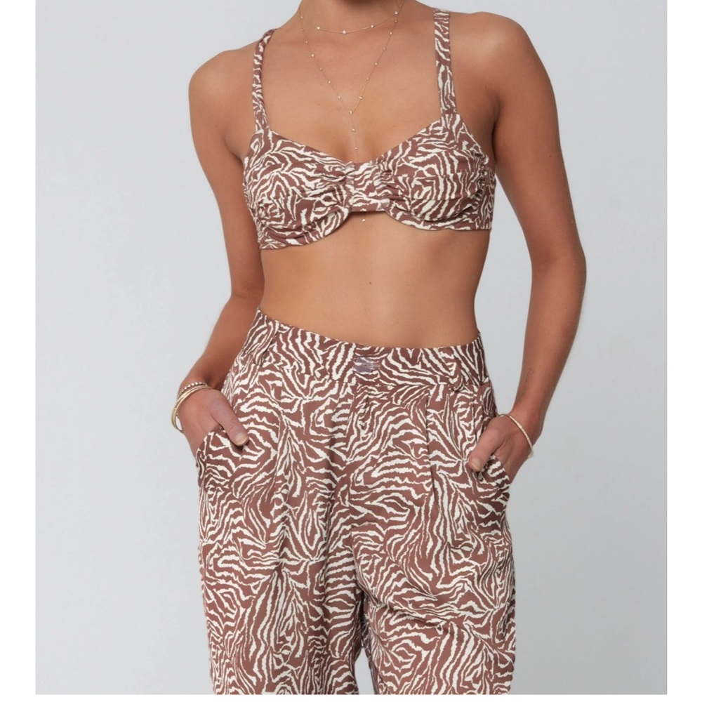 Resa set in brown zebra print.  Top and pants set